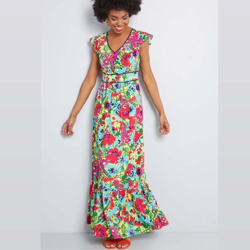 ModCloth Eyes on You Floral Maxi Dress Sz M